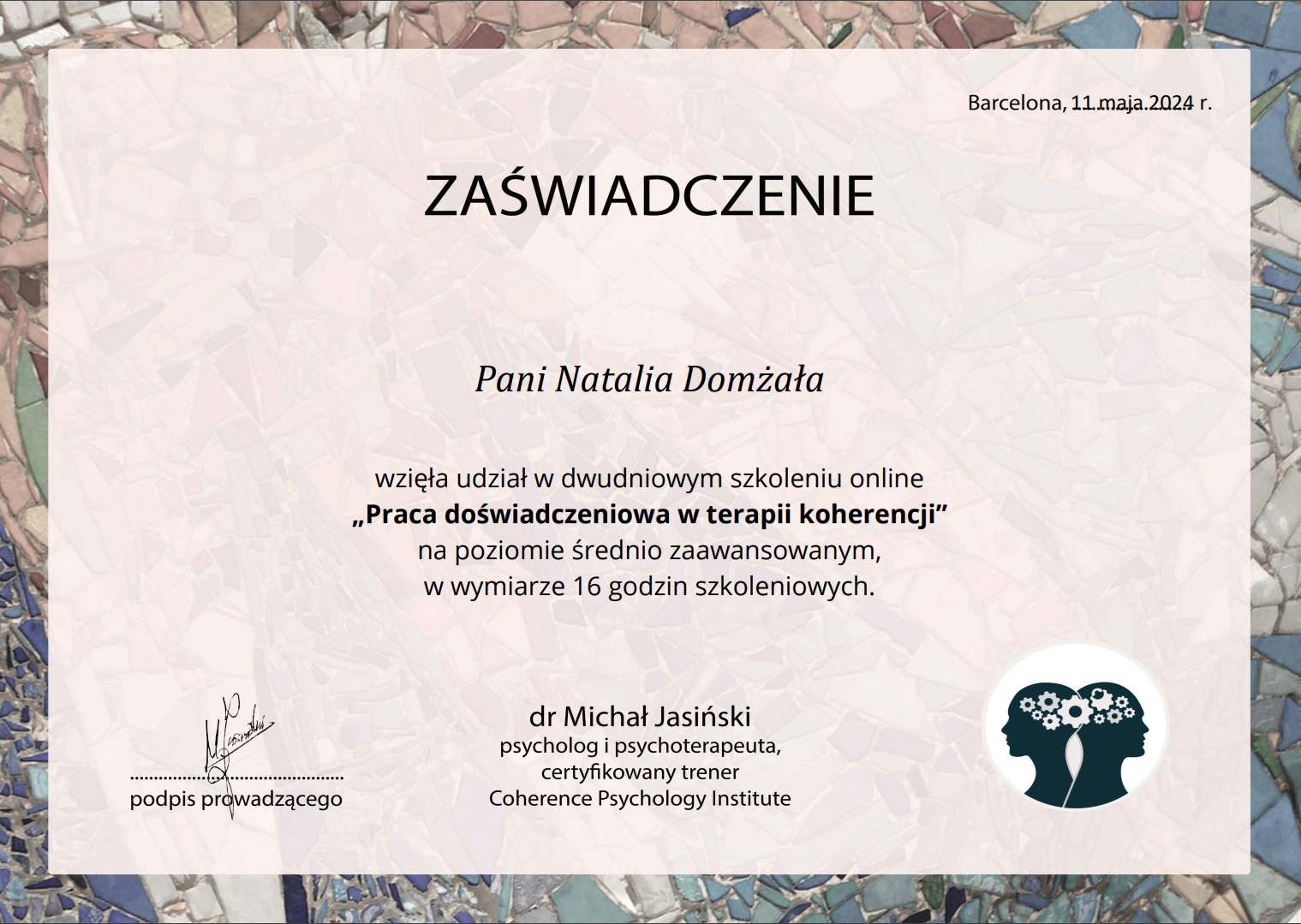 Praca doświadczeniowa w terapii koherencji